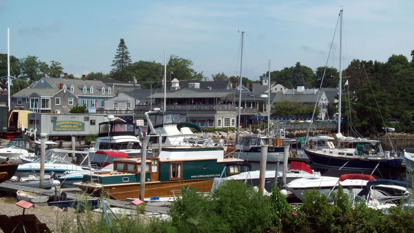 Boats moored in Kennebunkport harbor, Maine